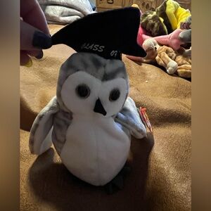 TY Beanie Babies Graduation Owl Plush Toy - Black and White